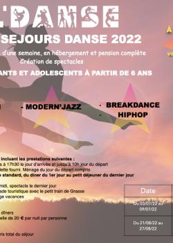 Stage de Modern’jazzDanse ContemporaineBreak danceHip-hop à Grasse en juin 2022