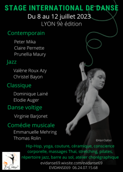 Stage de Danse JazzClassiqueDanse ContemporaineComédie musicaleDanse Aérienne ,Verticale ou VoltigeHip-hopBarre à Terre à Saint-Didier-au-Mont-d'Or en mai 2023
