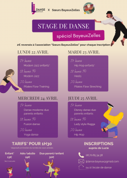 Stage de Modern’jazzPilatesHip-hopHeels danceYoga à Bayeux en mai 2024